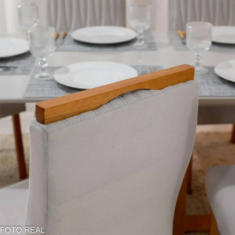 Mesa de Jantar Pedro 160x80 c/ 6 Cadeiras Genova Prata - Mel / Off White