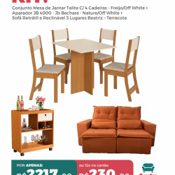 KIT - Conjunto Mesa de Jantar Talita C/ 4 Cadeiras - Freijo/Off White + Aparador JB 4000 - Jb Bechara - Nature/Off White + Sofá Retrátil e Reclinável 3 Lugares Beatriz – Terracota KIT - Conjunto Mesa de Jantar Talita C/ 4 Cadeiras - Freijo/Off White + Aparador JB 4000 - Jb Bechara - Nature/Off White + Sofá Retrátil e Reclinável 3 Lugares Beatriz – Terracota