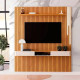 Painel Ripado Lyon com Nicho Lyon 186cm 3 Gavetas c/ Led cascata e Prateleira - Naturalle / Off White