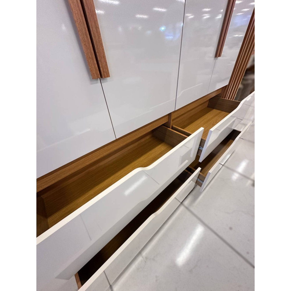 Guarda Roupa Casal Doble Ripado 6 Portas 4 Gavetas - Cinamomo/Off White