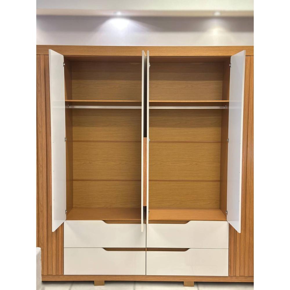 Guarda Roupa Casal Doble Ripado 6 Portas 4 Gavetas - Cinamomo/Off White