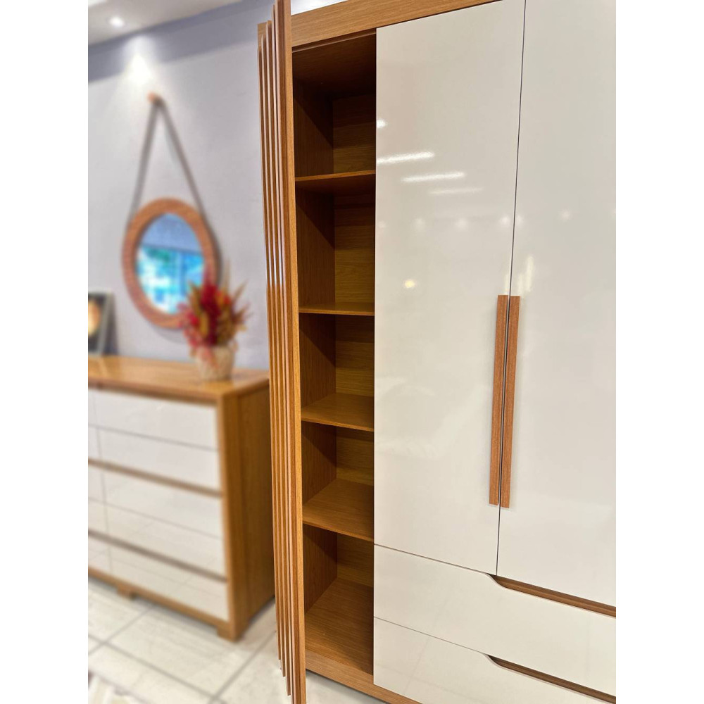 Guarda Roupa Casal Doble Ripado 6 Portas 4 Gavetas - Cinamomo/Off White