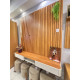 Painel Ripado Lyon com Nicho Lyon 186cm 3 Gavetas c/ Led cascata e Prateleira - Naturalle / Off White