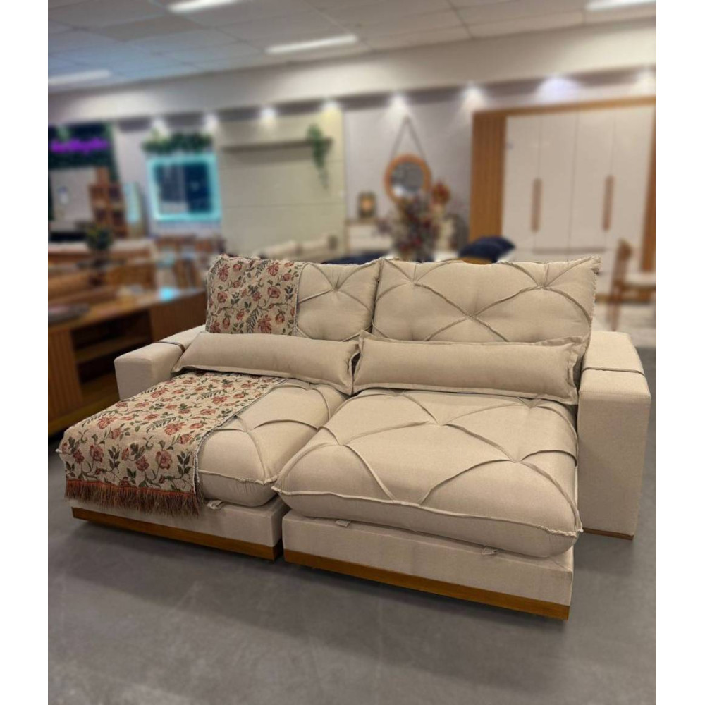 Sofá Pacco Rabanne Retrátil e Reclinável 2,50cm - Linho Bege 