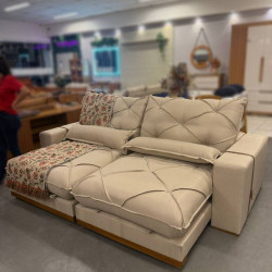 Sofá Pacco Rabanne Retrátil e Reclinável 2,50cm - Linho Bege 