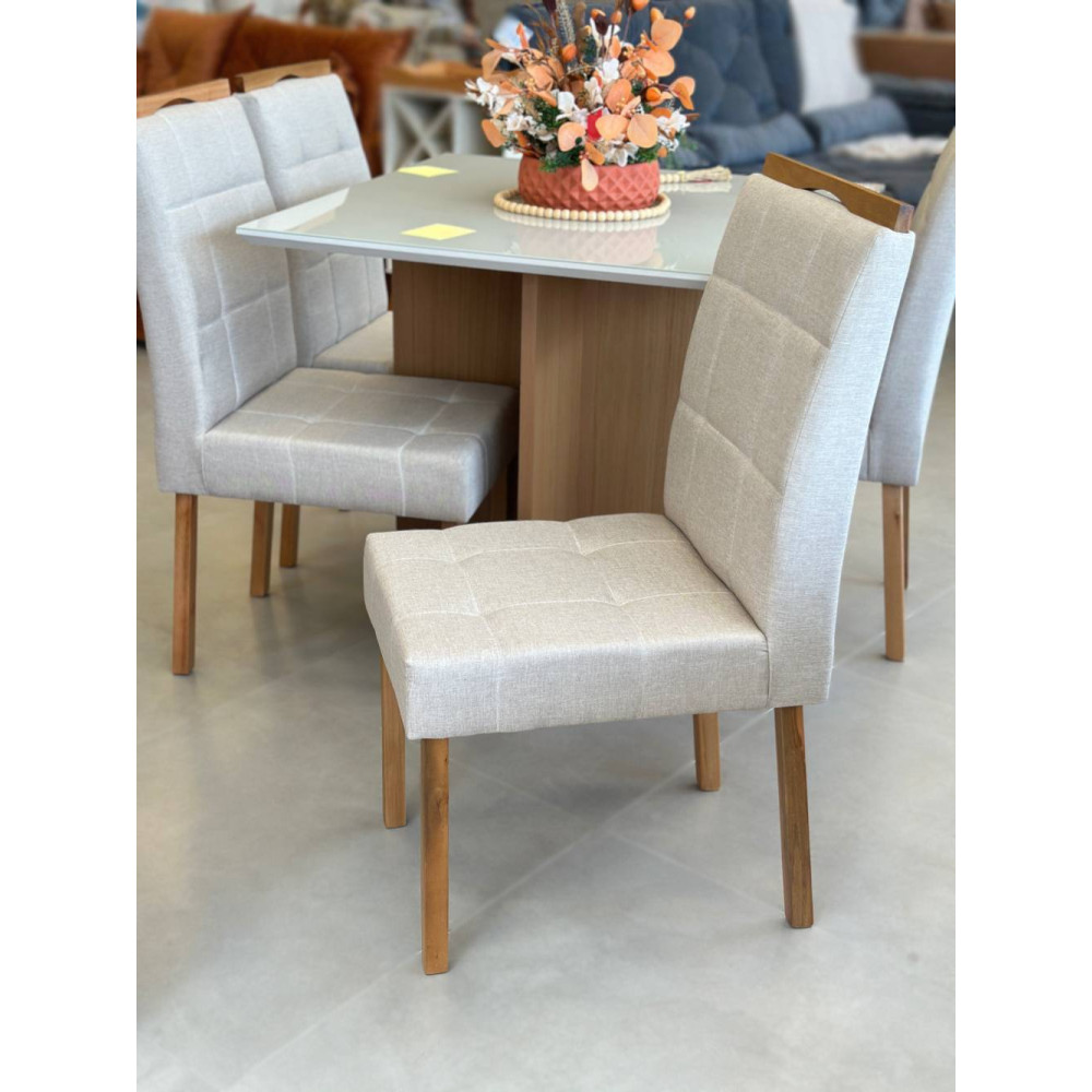Mesa de Jantar Helo 120x90 c/ 4 Cadeira Julia- Linho Bege - Freijo/Off White
