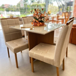 Mesa de Jantar Helo 120x90 c/ 4 Cadeira Julia- Linho Bege - Freijo/Off White Mesa de Jantar Helo 120x90 c/ 4 Cadeira Julia- Linho Bege - Freijo/Off White