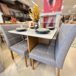 Mesa de Jantar Helo 90x90 c/ 4 Cadeira Julia - Linho Cinza - Freijo/Off White Mesa de Jantar Helo 90x90 c/ 4 Cadeira Julia - Linho Cinza - Freijo/Off White