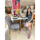 Mesa de Jantar Helo 90x90 c/ 4 Cadeira Julia - Linho Cinza - Freijo/Off White