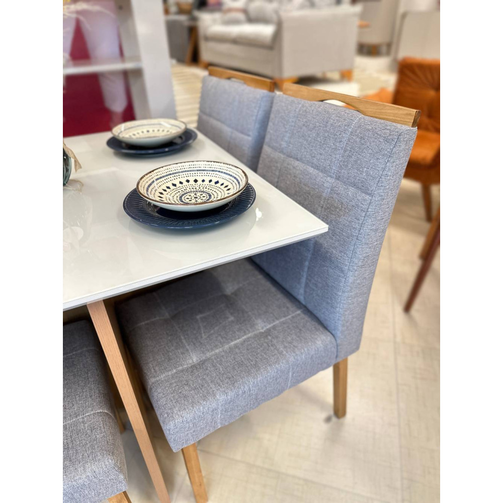 Mesa de Jantar Helo 120x90 c/ 4 Cadeira Julia- Linho Cinza - Freijo/Off White