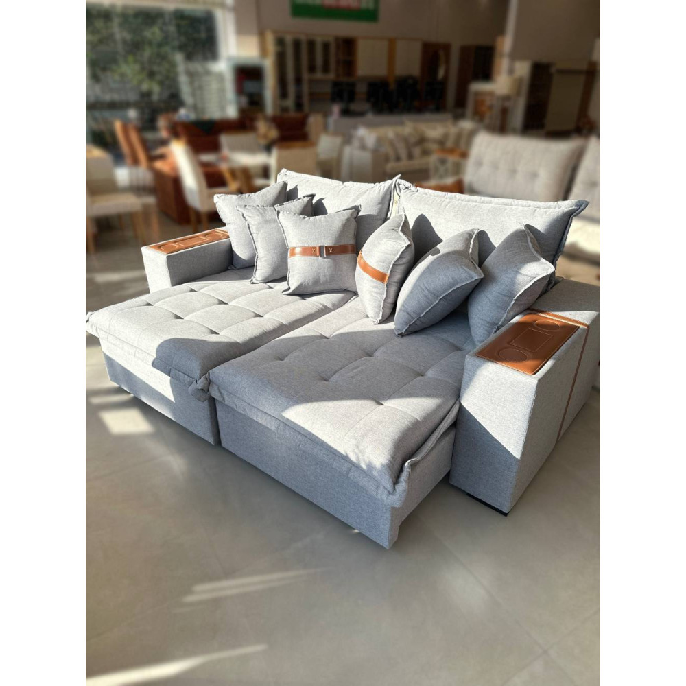 Sofá Retrátil e Reclinável Dior 2,38m - Linho Cinza