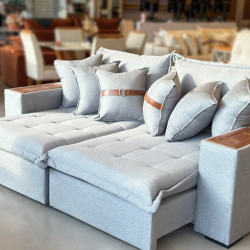 Sofá Retrátil e Reclinável Dior 2,38m - Linho Cinza