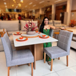 Mesa de Jantar Helo 120x90 c/ 4 Cadeira Julia- Linho Cinza - Freijo/Off White Mesa de Jantar Helo 120x90 c/ 4 Cadeira Julia- Linho Cinza - Freijo/Off White