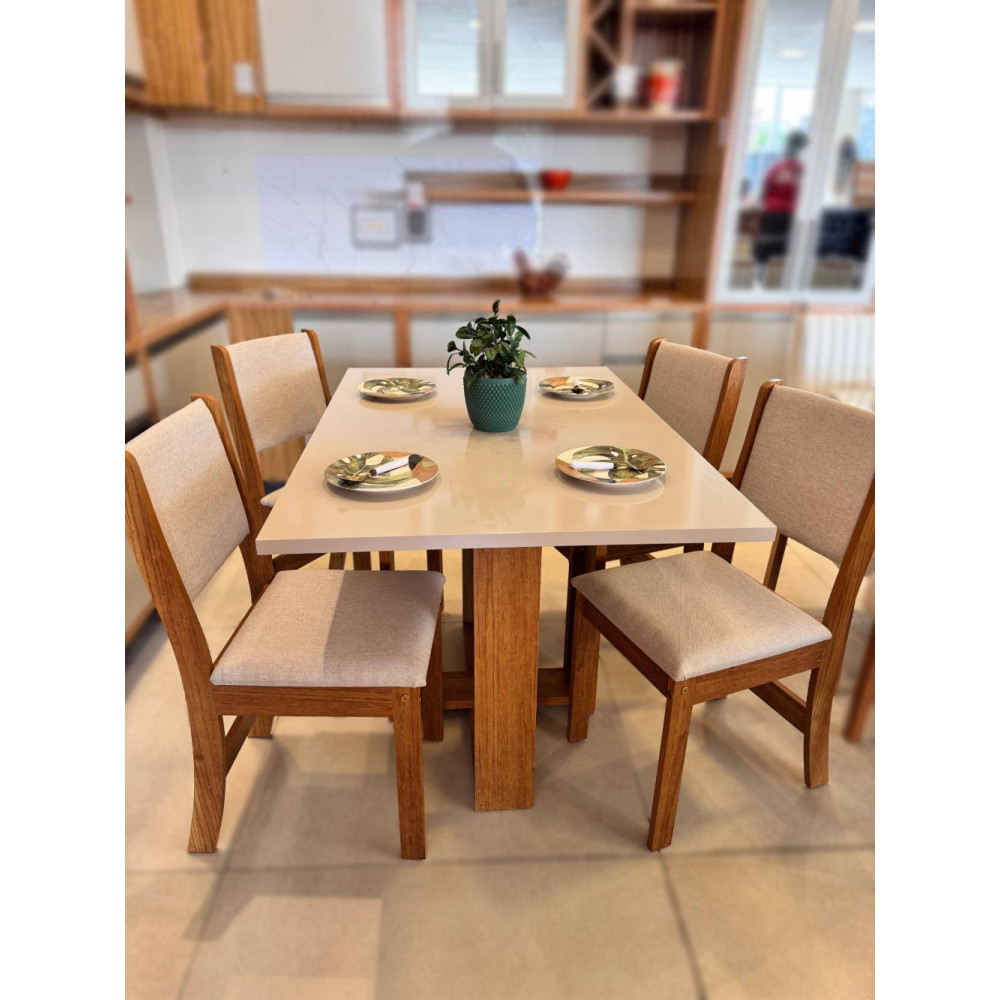 Mesa de Jantar Magic 1.20x0.80 com 4 Cadeiras Sol - Mel/Blonde Linho Bronze