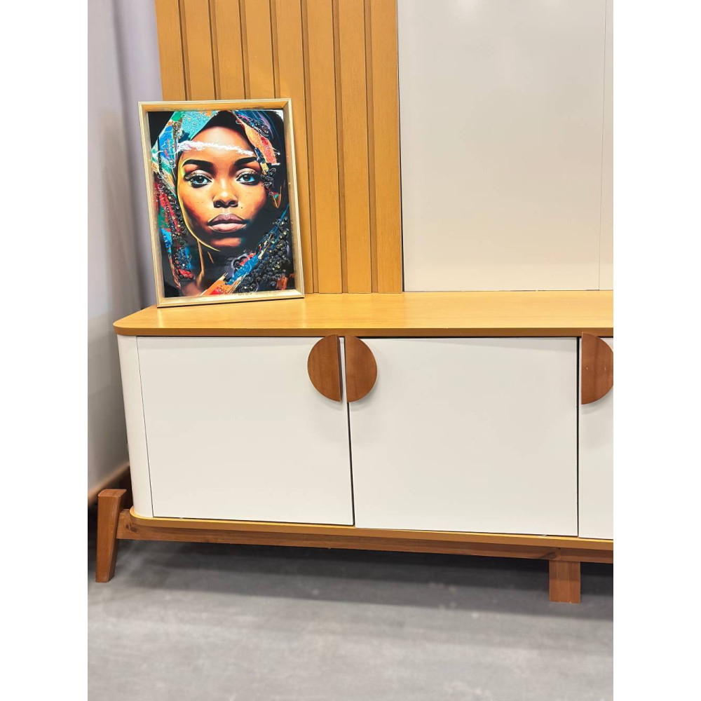 Rack Buriti 1.8 com Painel Boto 1.8 para TVs até 70 ″  c/ Led - Off White/Nature