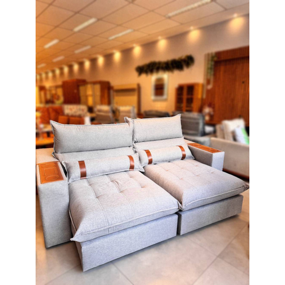 Sofá Retrátil e Reclinável Chanel confort 2,30m - Linho Cinza