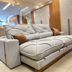 Sofá Pacco Rabanne Retrátil e Reclinável 2,50cm - Linho Cinza