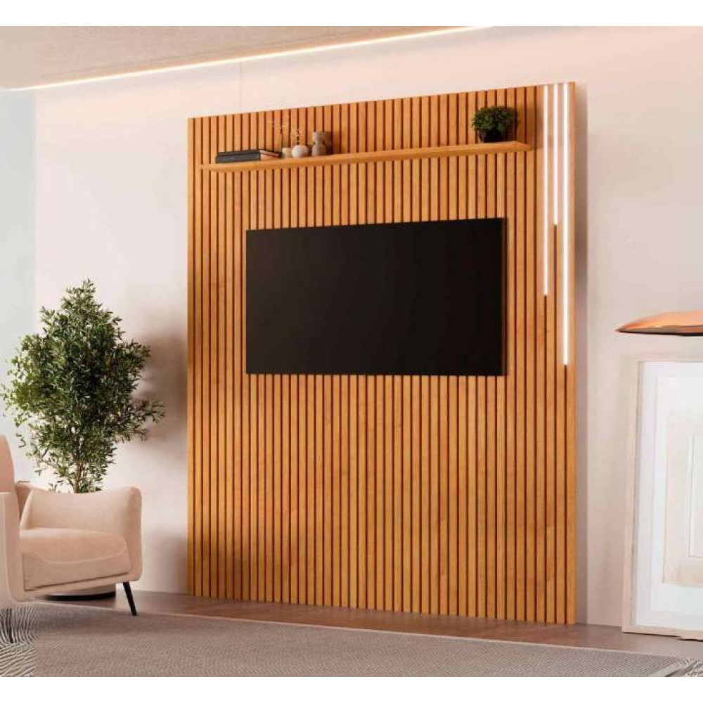Painel Ripado Lyon 227 c/ Led cascata e Prateleira - Naturalle