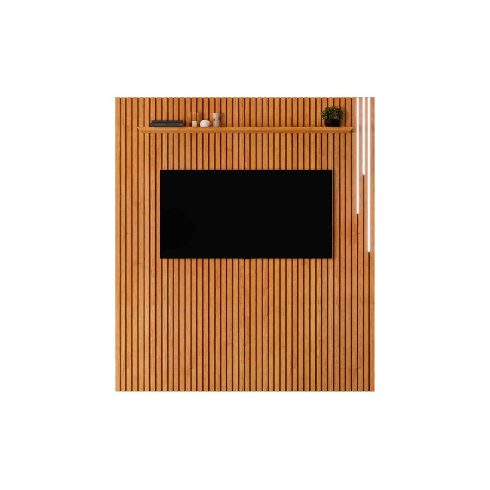 Painel Ripado Lyon 227 c/ Led cascata e Prateleira - Naturalle