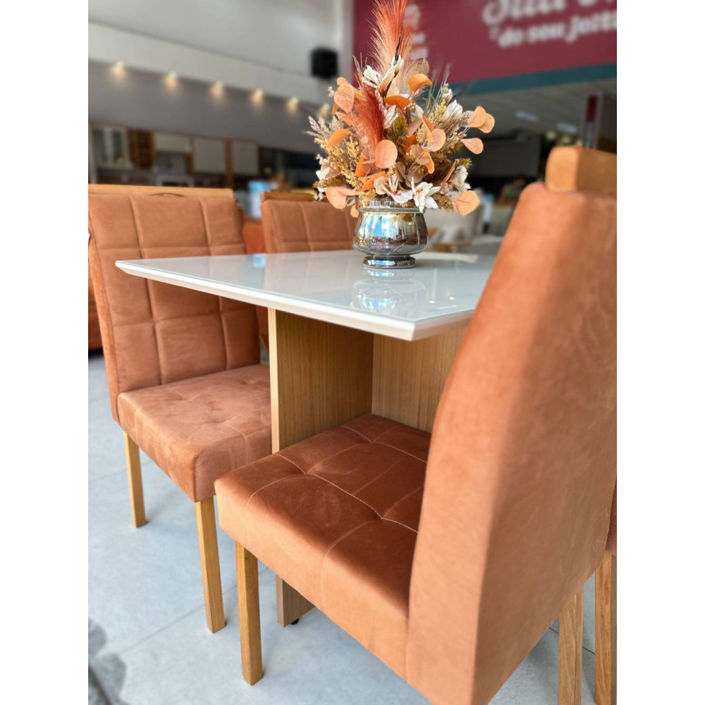 Mesa de Jantar Helo 120x90 c/ 4 Cadeira Julia- Veludo Terracota - Freijo/Off White