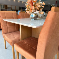 Mesa de Jantar Helo 120x90 c/ 4 Cadeira Julia- Veludo Terracota - Freijo/Off White Mesa de Jantar Helo 120x90 c/ 4 Cadeira Julia- Veludo Terracota - Freijo/Off White