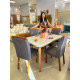 Mesa de Jantar Londrina 120x80cm Tampo Off White com 4 cadeiras Amsterdã -Linho Cinza