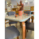 Mesa de Jantar Londrina 120x80cm Tampo Off White com 4 cadeiras Amsterdã -Linho Cinza