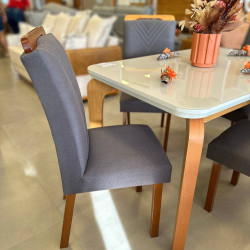 Mesa de Jantar Londrina 120x80cm Tampo Off White com 4 cadeiras Amsterdã -Linho Cinza Mesa de Jantar Londrina 120x80cm Tampo Off White com 4 cadeiras Amsterdã -Linho Cinza