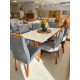 Mesa de Jantar Pedro 160x80 c/ 6 Cadeiras Genova Cinza - Mel / Off White