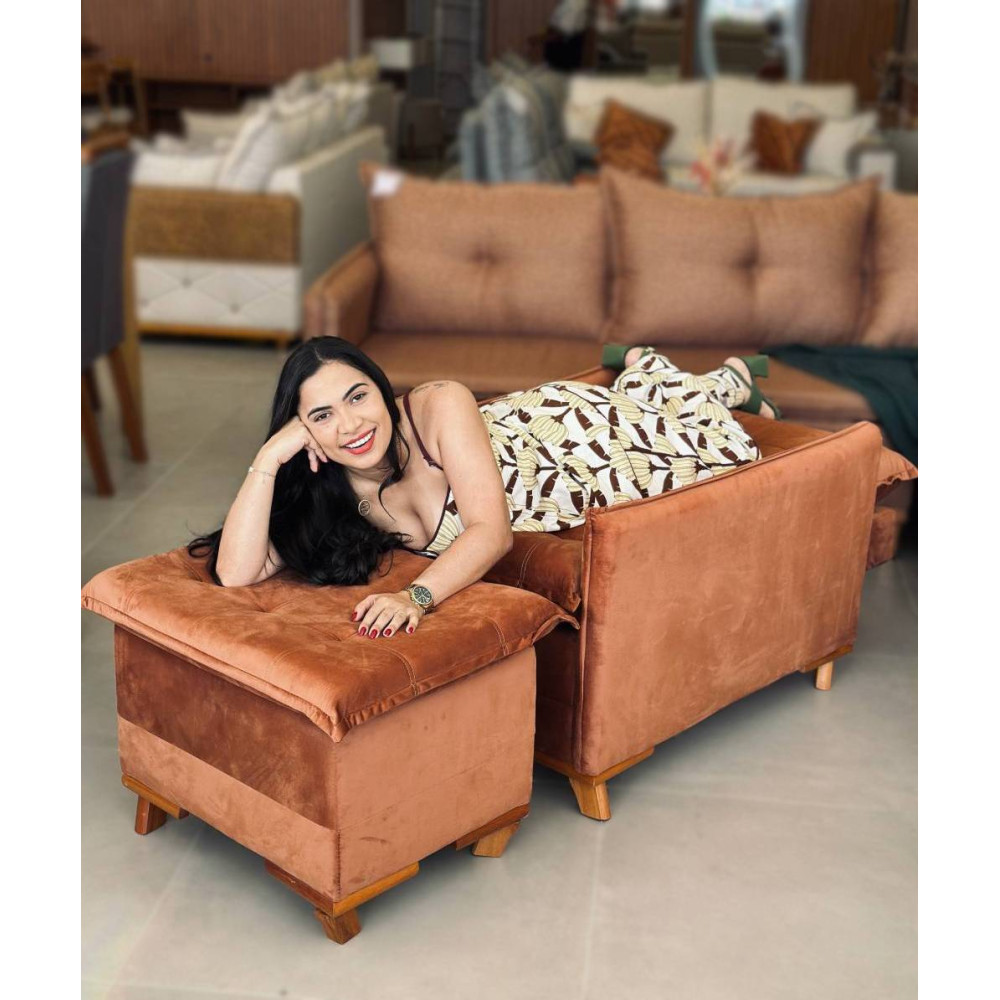 Poltrona Rubi Retrátil com Puff Decorativa - Terracota 