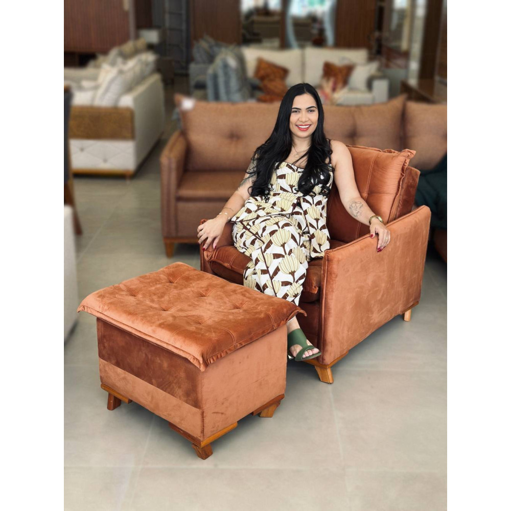Poltrona Rubi Retrátil com Puff Decorativa - Terracota 