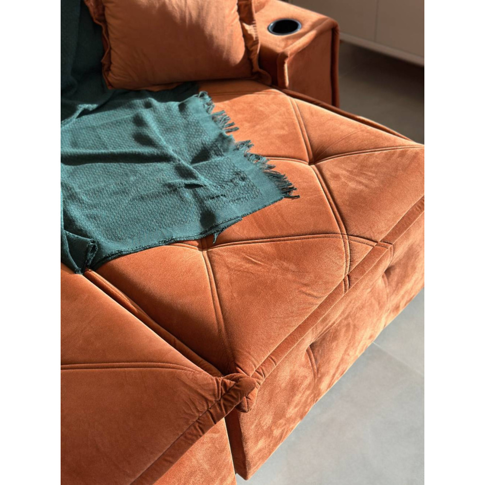 Sofá Gucci Retrátil e Reclinável C/ Porta Copo 2,10m - Terracota 