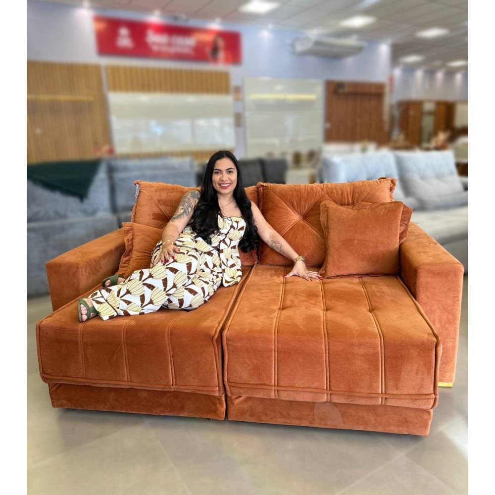 Sofá Pop Retrátil  2 m - Veludo Terracota 5008