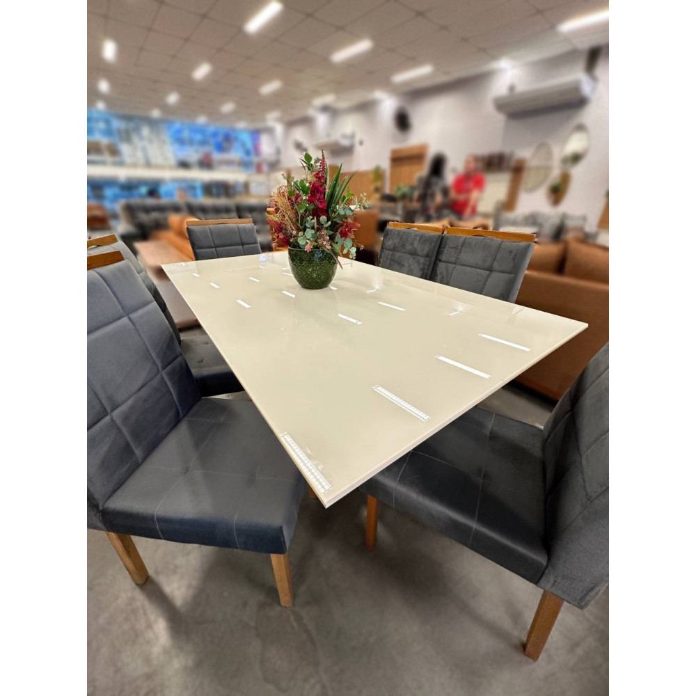 Mesa de Jantar Helo 160x90 c/ 6 Cadeira Julia - Veludo Cinza- Freijo/Off White