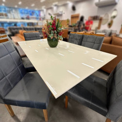 Mesa de Jantar Helo 160x90 c/ 6 Cadeira Julia - Veludo Cinza- Freijo/Off White Mesa de Jantar Helo 160x90 c/ 6 Cadeira Julia - Veludo Cinza- Freijo/Off White