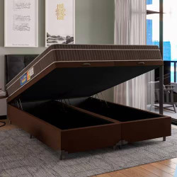 Base Box QUEEN Bau Bipartido - 158 + Colchão Espuma Queen Orthoface Polar 158x198x25cm - Marrom