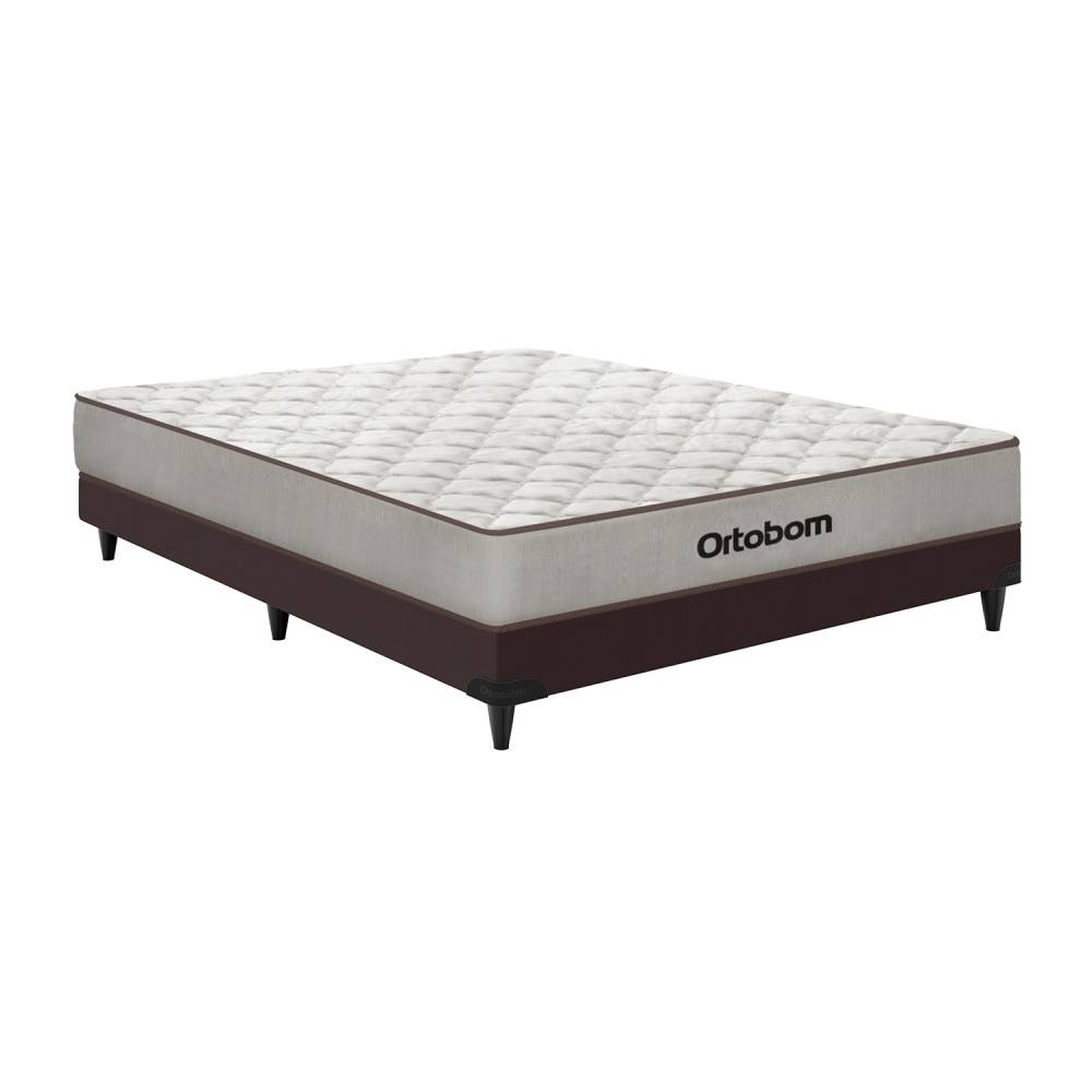 Base Box Casal 138x188x30 Courino - Ortobom - Marrom + Colchão Ortobom Robust Dupla Face Casal 138x188x20