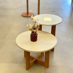 Mesa de Centro JB 8001 e Mesa Lateral JB 8002  - Off White /Nature Mesa de Centro JB 8001 e Mesa Lateral JB 8002  - Off White /Nature