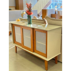 Aparador Buffet Detroit 3 Portas - Off White/Madeira 
