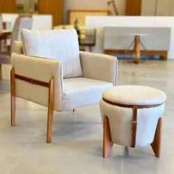 Poltrona Orion Plus Com Puff Decorativo Orion -  1053 Linho Bege