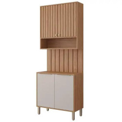 Armário Aéreo de Cozinha Divina c/ 2 portas + Balcão Divina c/ 2 Portas + Painel ripado - Cinamomo/Off White  Armário Aéreo de Cozinha Divina c/ 2 portas + Balcão Divina c/ 2 Portas + Painel ripado - Cinamomo/Off White