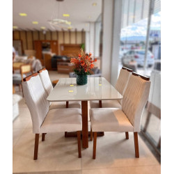 Mesa de Jantar Pedro 120x80 c/ 4 Cadeiras Genova Bege - Mel / Off White
