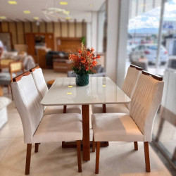 Mesa de Jantar Pedro 120x80 c/ 4 Cadeiras Genova Bege - Mel / Off White Mesa de Jantar Pedro 120x80 c/ 4 Cadeiras Genova Bege - Mel / Off White