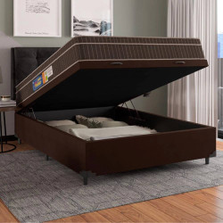 Cama Box Baú Casal + Colchão Espuma Orthoface Polar 138x188x66m -  Marrom 