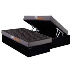 Colchão Espuma Solteiro D20 Perola Polar 88X188X12 + Base Baú Courino Solteiro - Preto