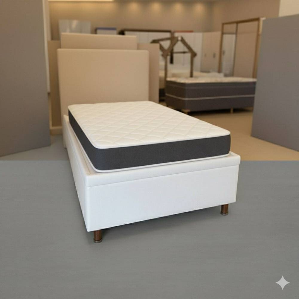 Colchão Royal Solteiro c/ Molas Ensacadas 24X188X88 Marrom + Base Baú Solteiro Courino – Branca