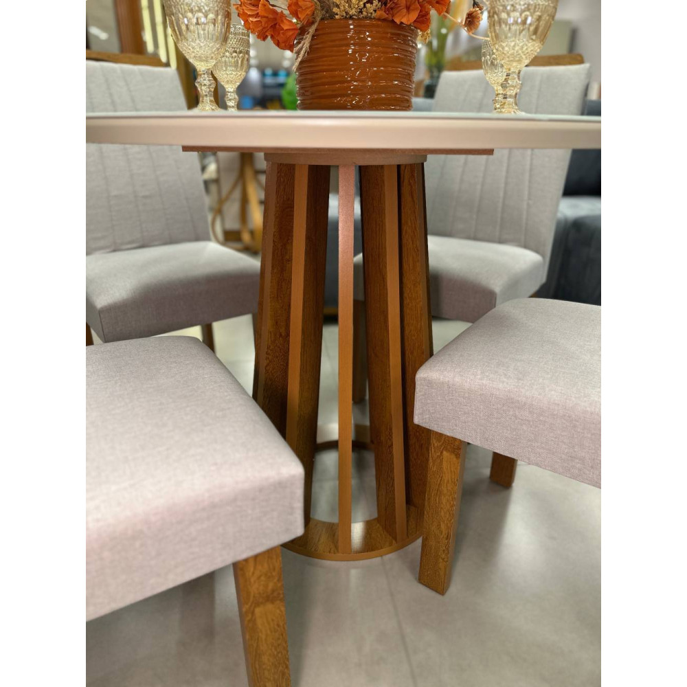 Mesa Berlim 100x100 Cinamomo Com 4 Cadeiras Dubai - Linho Prata