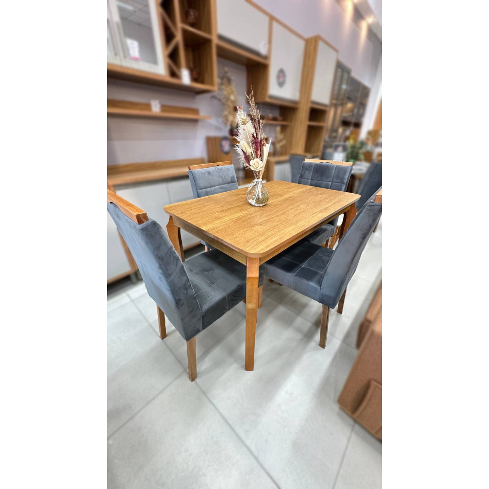 Mesa de Jantar Alegra Canto Copo 1,20 X 0,80 C/ 4 Cadeiras Julia - Veludo Cinza