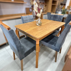 Mesa de Jantar Alegra Canto Copo 1,20 X 0,80 C/ 4 Cadeiras Julia - Veludo Cinza