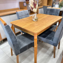 Mesa de Jantar Alegra Canto Copo 1,20 X 0,80 C/ 4 Cadeiras Julia - Veludo Cinza